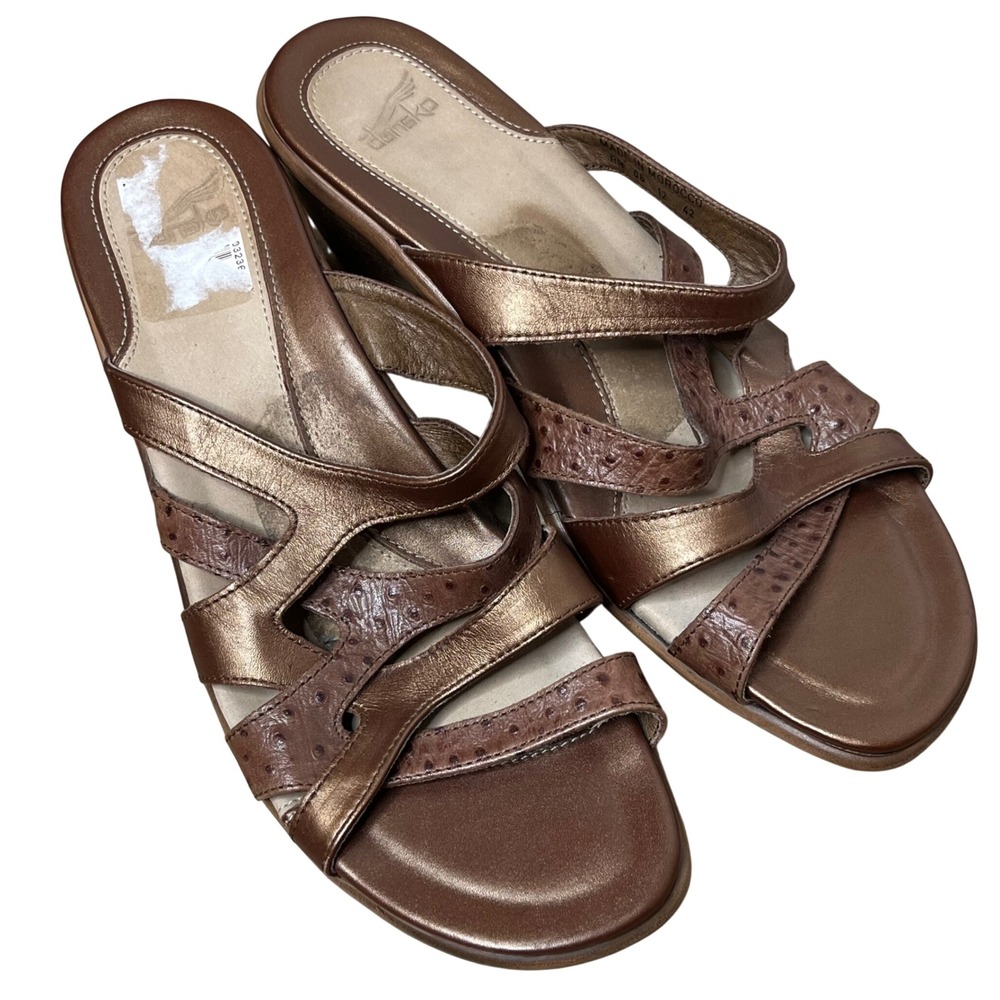 Dansko Bronze Metallic Leather Strappy Wedge Sandals Size 42 / US 11‎